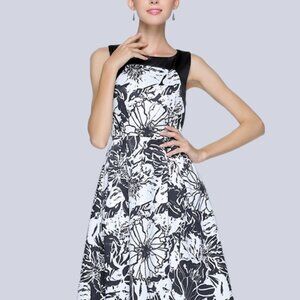 Black and white sleeveless halter tank dress with puffy evening gown